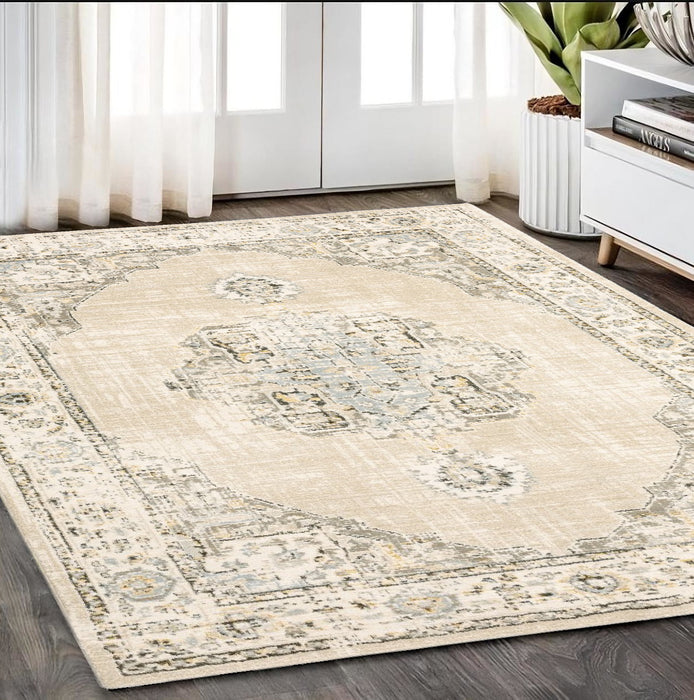 12' Runner Beige and Ivory Power Loom Runner Rug