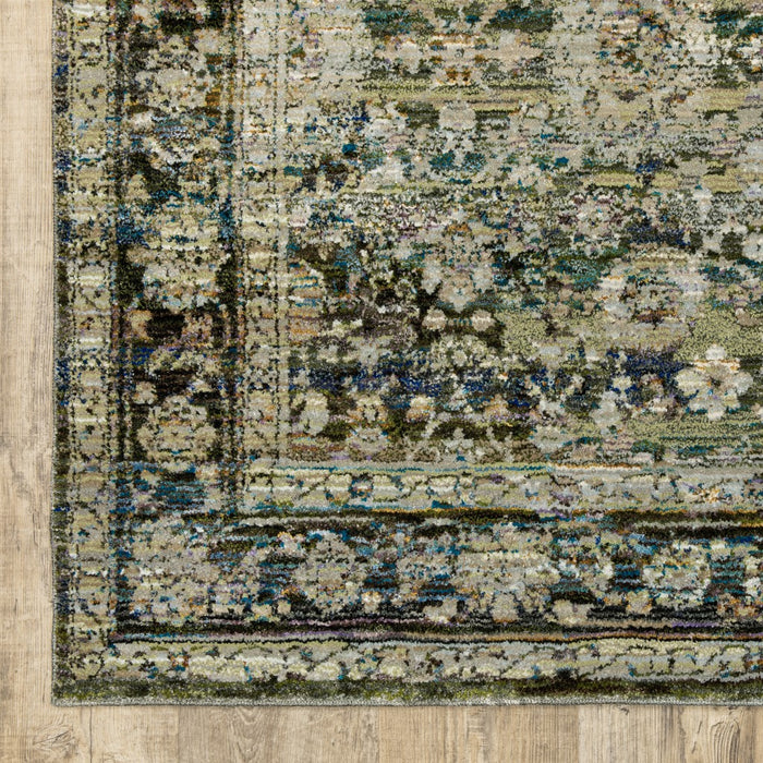 8' X 10' Green And Brown Floral Area Rug