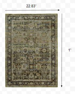 8' X 10' Green And Brown Floral Area Rug