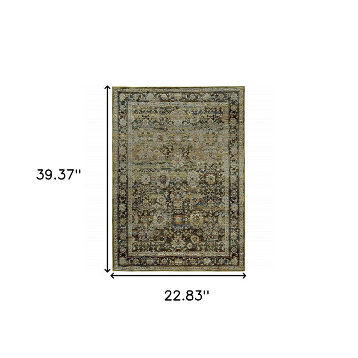 8' X 10' Green And Brown Floral Area Rug