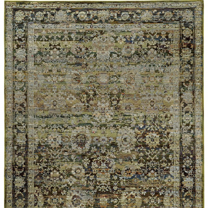 8' X 10' Green And Brown Floral Area Rug