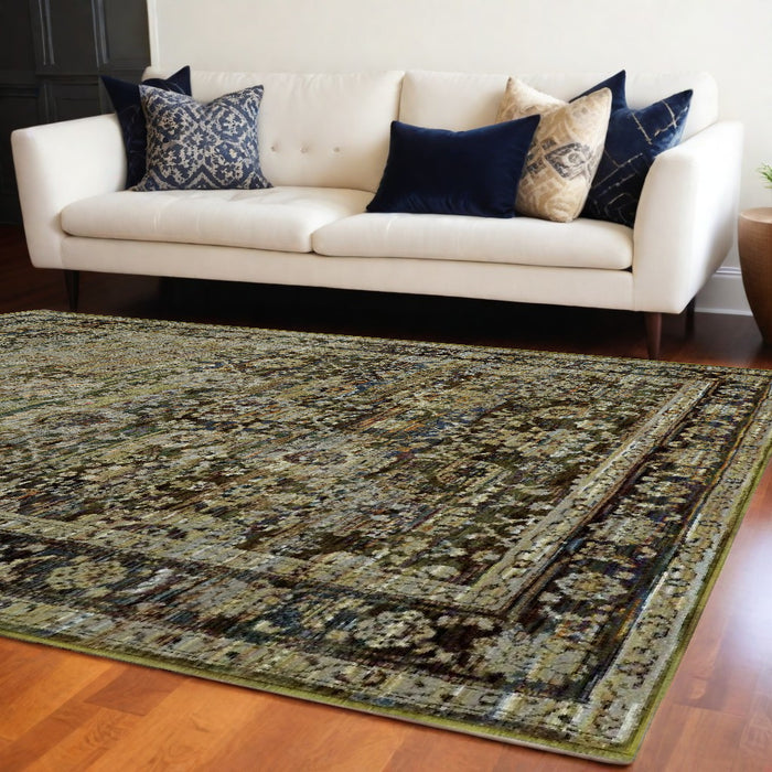 8' X 10' Green And Brown Floral Area Rug