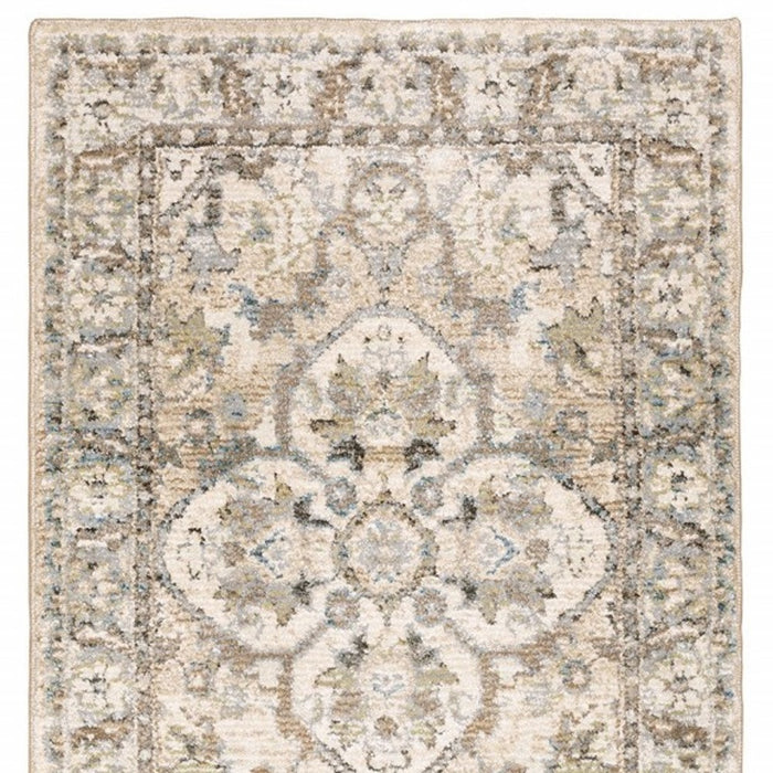 2' X 8' Beige And Ivory Medallion Runner Rug