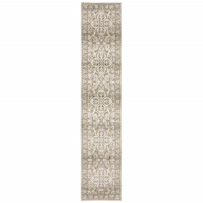 2' X 8' Beige And Ivory Medallion Runner Rug