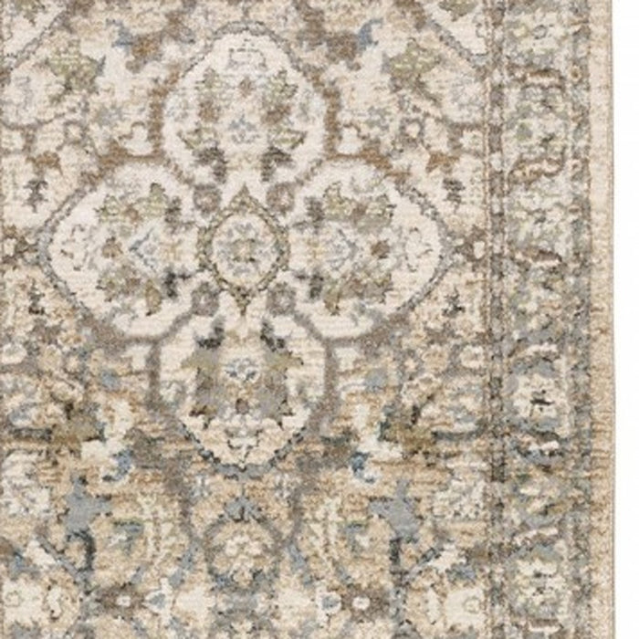 2' X 8' Beige And Ivory Medallion Runner Rug