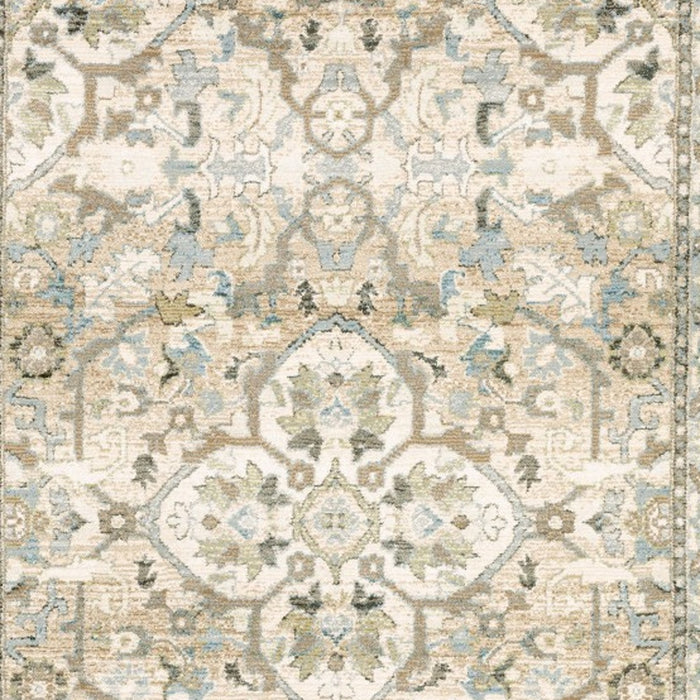 2' X 8' Beige And Ivory Medallion Runner Rug