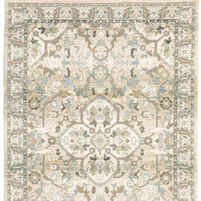 2' X 8' Beige And Ivory Medallion Runner Rug