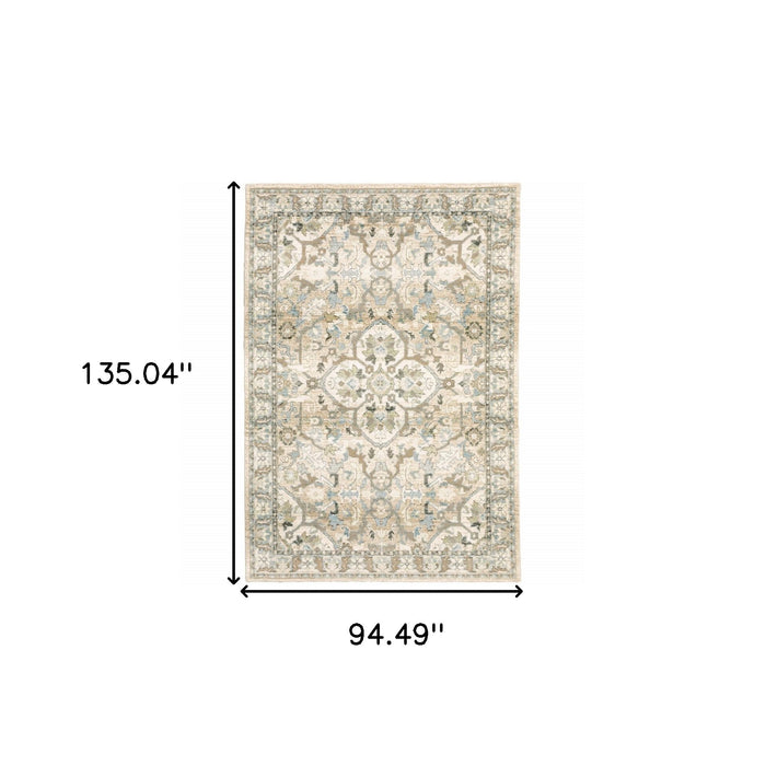 2' X 8' Beige And Ivory Medallion Runner Rug