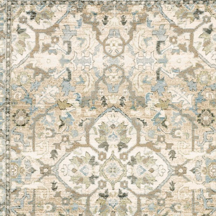 2' X 8' Beige And Ivory Medallion Runner Rug