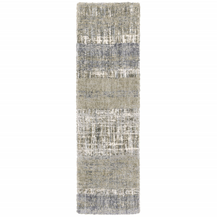 2' X 8' Grey And Ivory Abstract Lines Runner Rug