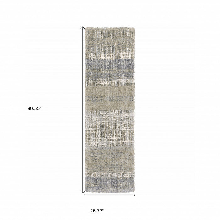 2' X 8' Grey And Ivory Abstract Lines Runner Rug