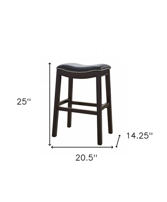 26" Black and Espresso Solid Wood Backless Counter Height Bar Chair