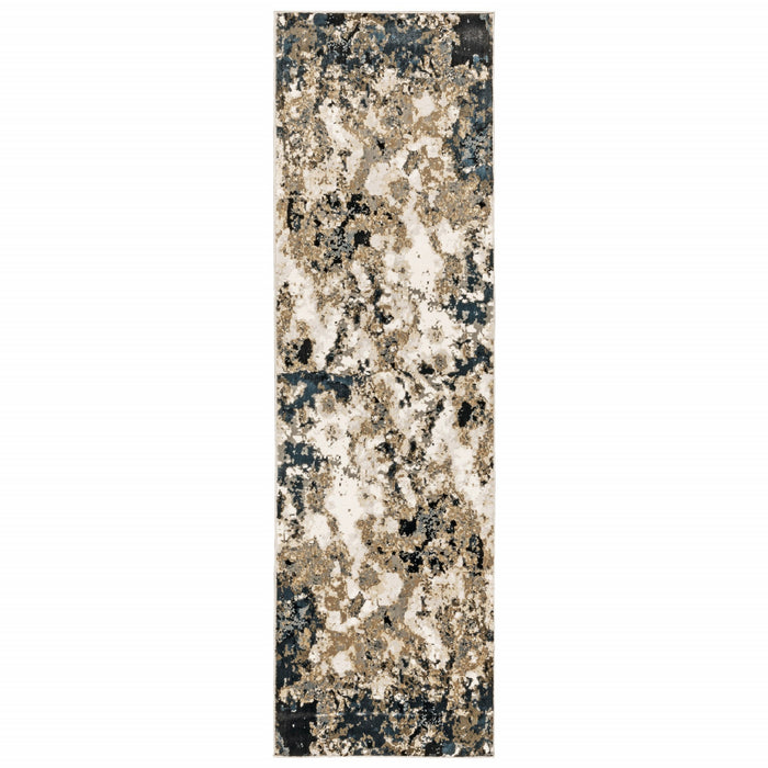 7' X 10' Ivory Navy Abstract Marble Indoor Area Rug