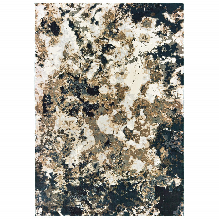 7' X 10' Ivory Navy Abstract Marble Indoor Area Rug