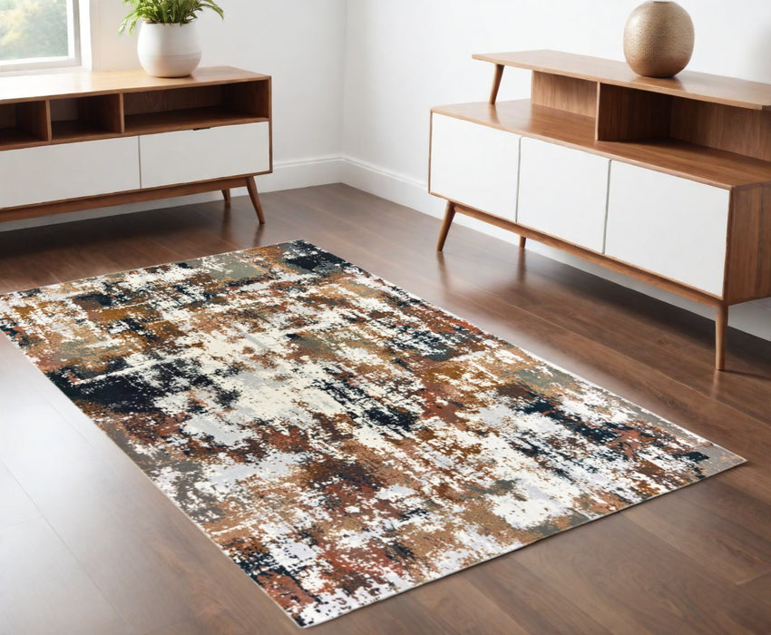 7' X 10' Ivory Gray Abstract Sectors Indoor Area Rug