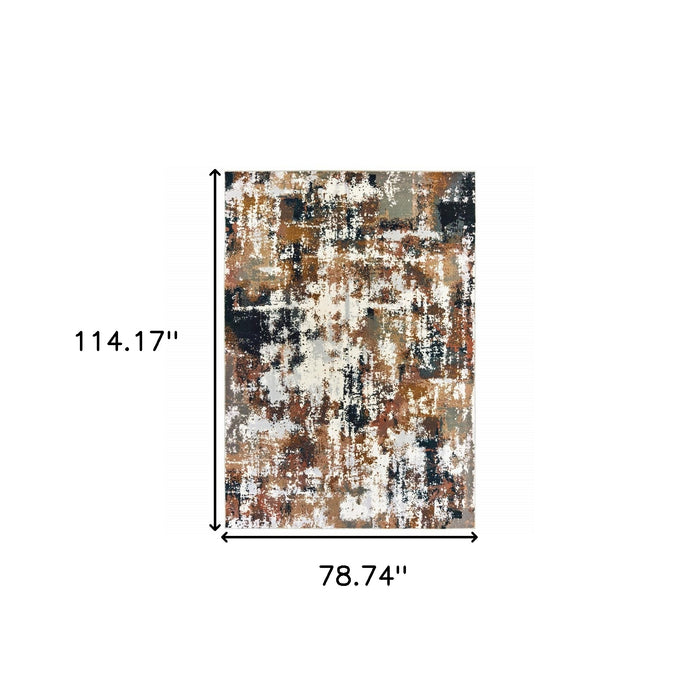 7' X 10' Ivory Gray Abstract Sectors Indoor Area Rug