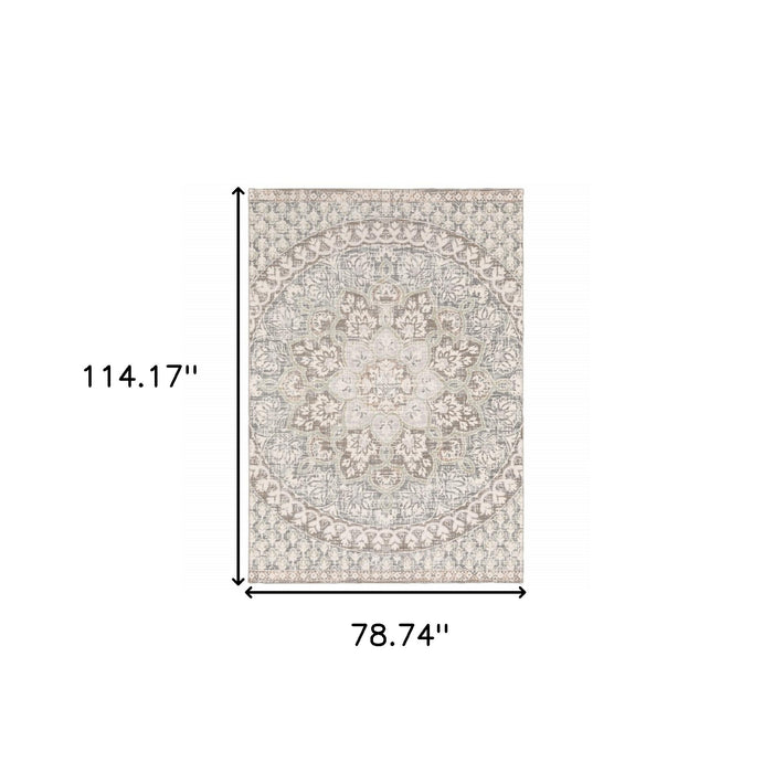 3' X 6' Ivory Grey Distresed Oversize Medallion Indoor Area Rug