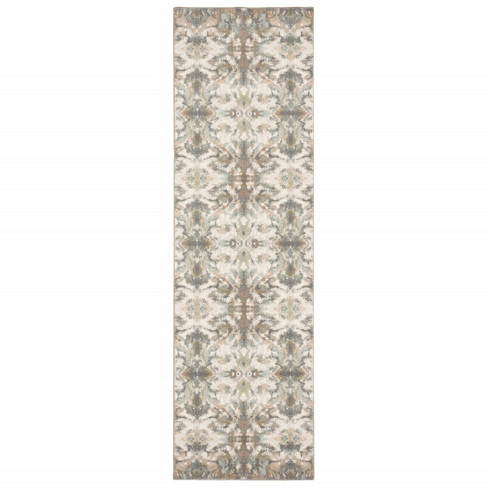 7' Ivory Gray Abstract Ikat Indoor Runner Rug