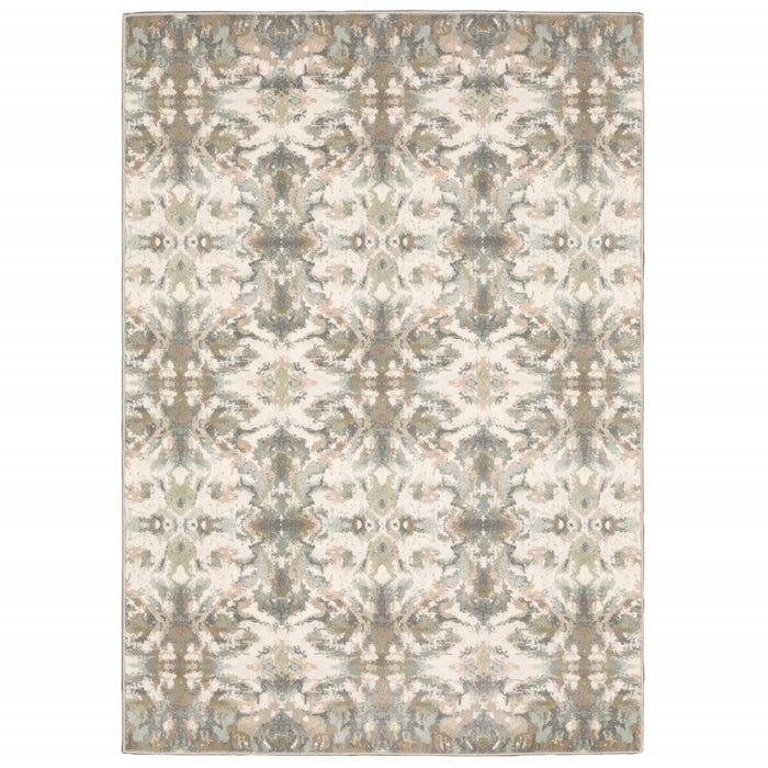 7' Ivory Gray Abstract Ikat Indoor Runner Rug