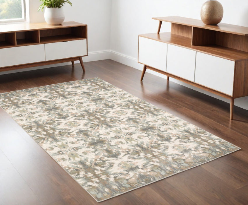 7' Ivory Gray Abstract Ikat Indoor Runner Rug