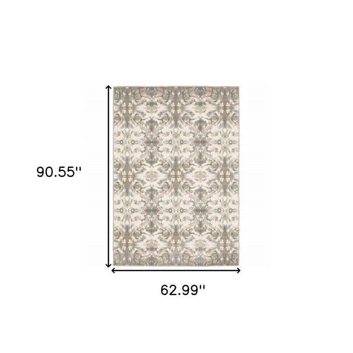 7' Ivory Gray Abstract Ikat Indoor Runner Rug