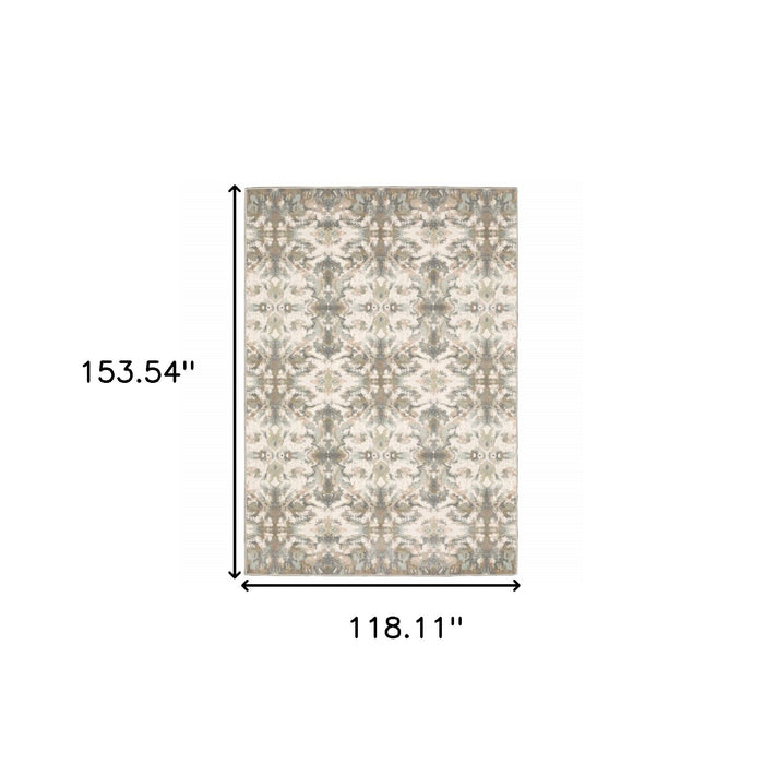 7' Ivory Gray Abstract Ikat Indoor Runner Rug