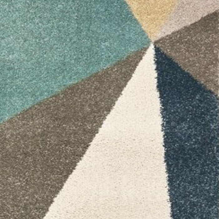 2' X 3' Blue Green Beige Retro Wedge Indoor Area Rug