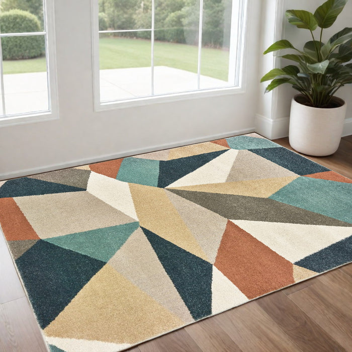 2' X 3' Blue Green Beige Retro Wedge Indoor Area Rug