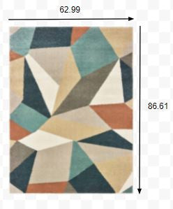 2' X 3' Blue Green Beige Retro Wedge Indoor Area Rug