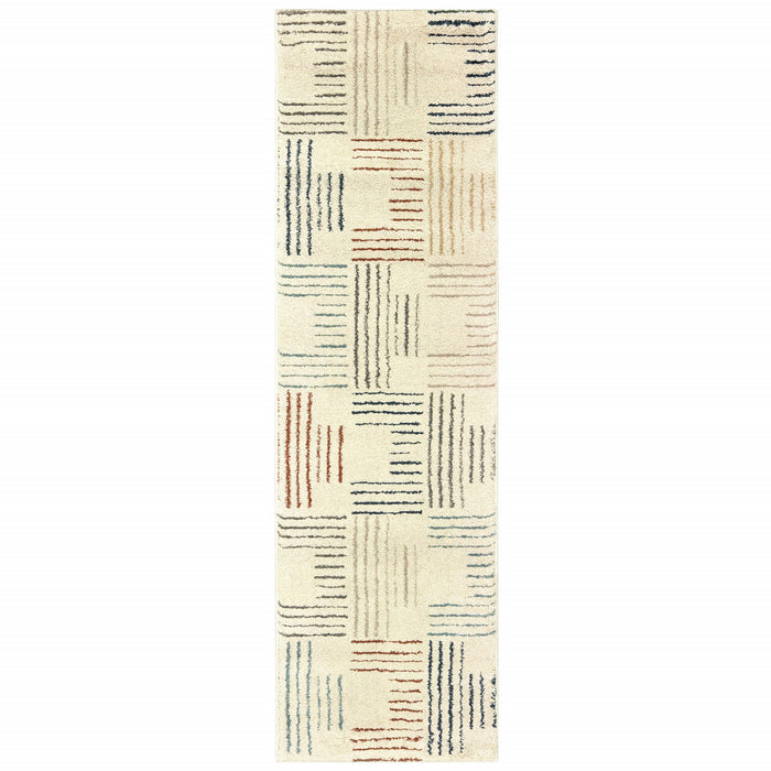 8' Ivory Multi Neutral Tone Scratch Indoor Runner Rug