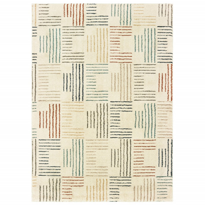 7' X 10' Ivory Multi Neutral Tone Scratch Indoor Area Rug