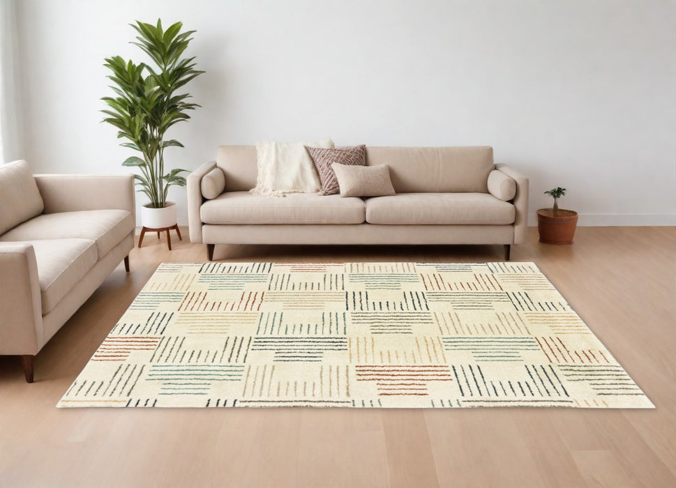 8' Ivory Multi Neutral Tone Scratch Indoor Runner Rug