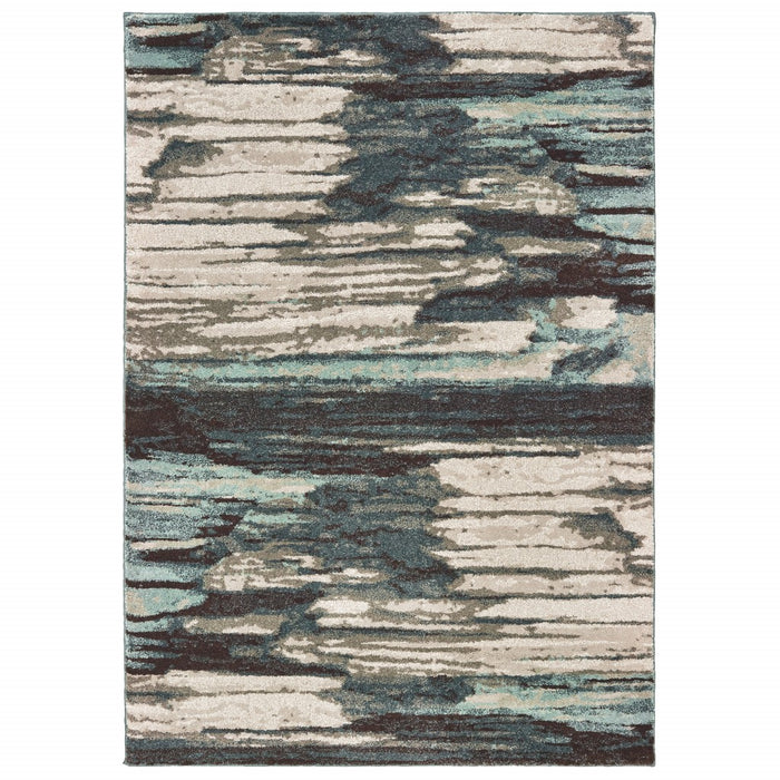 7' X 10' Ivory Blue Gray Abstract Layers Indoor Area Rug