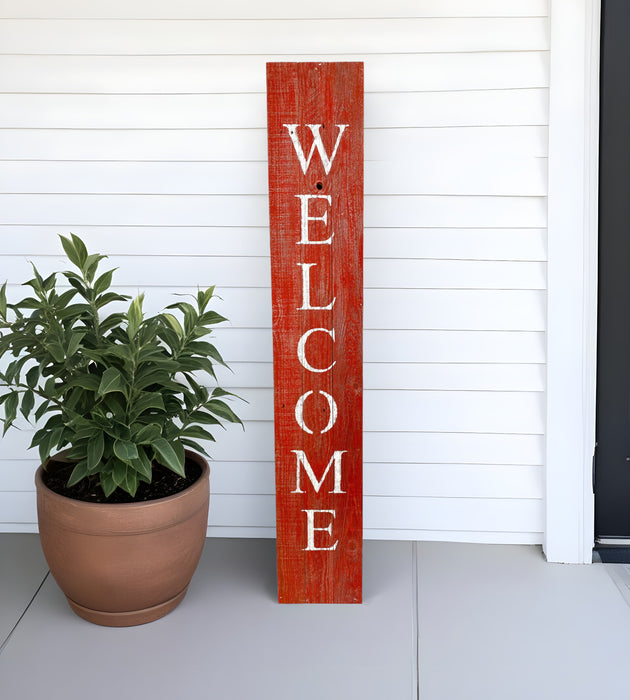 5" Rustic Red And White Front Porch Welcome Sign