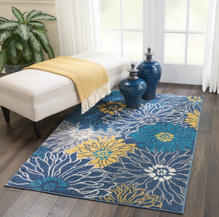 10' Blue Floral Power Loom Runner Rug