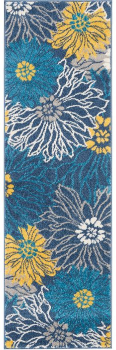 10' Blue Floral Power Loom Runner Rug