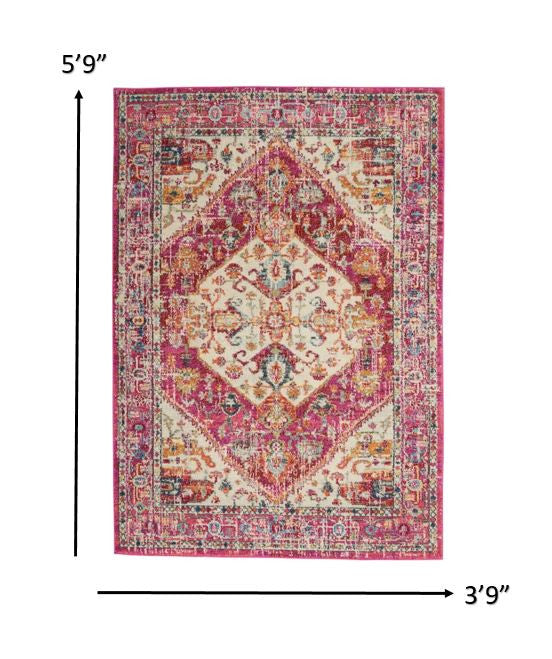 4' X 6' Pink And Ivory Power Loom Area Rug