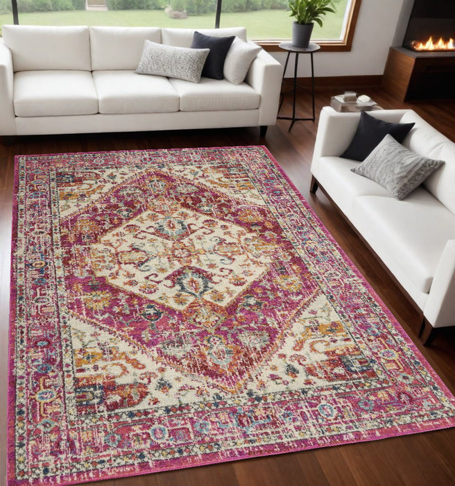 4' X 6' Pink And Ivory Power Loom Area Rug