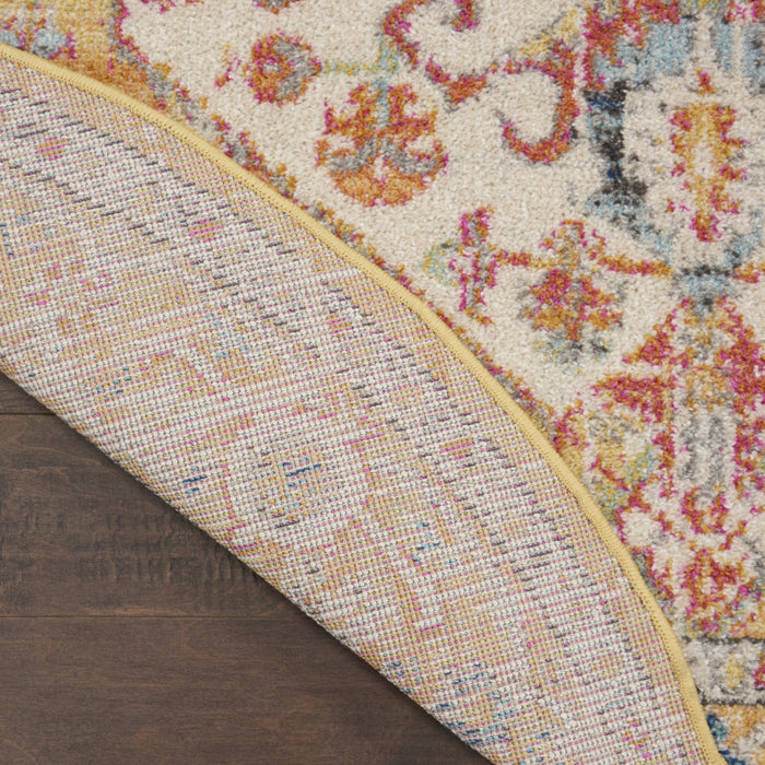 4' Yellow And Ivory Round Dhurrie Area Rug