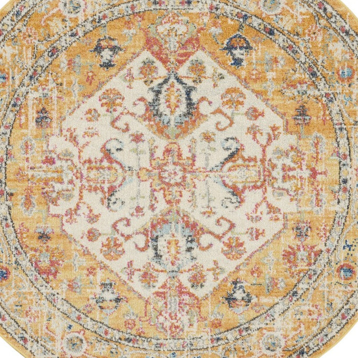 4' Yellow And Ivory Round Dhurrie Area Rug