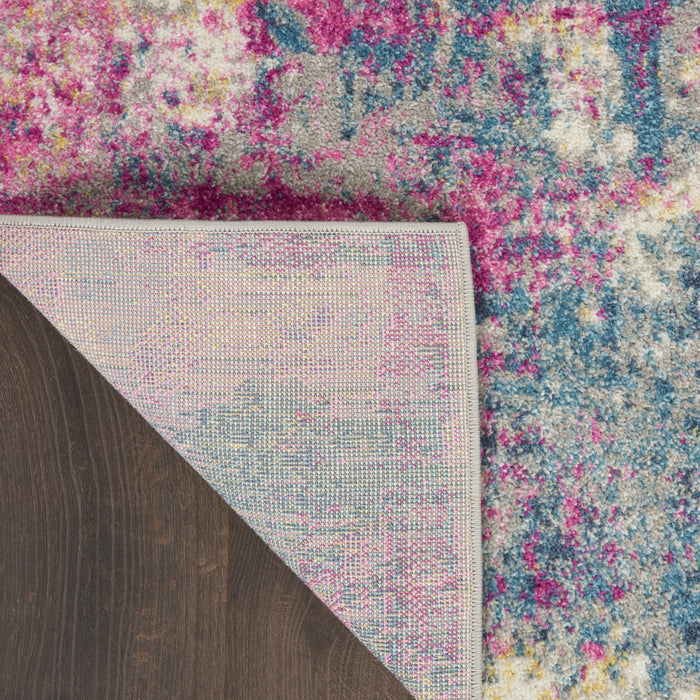 10' Blue And Pink Abstract Power Loom Runner Rug