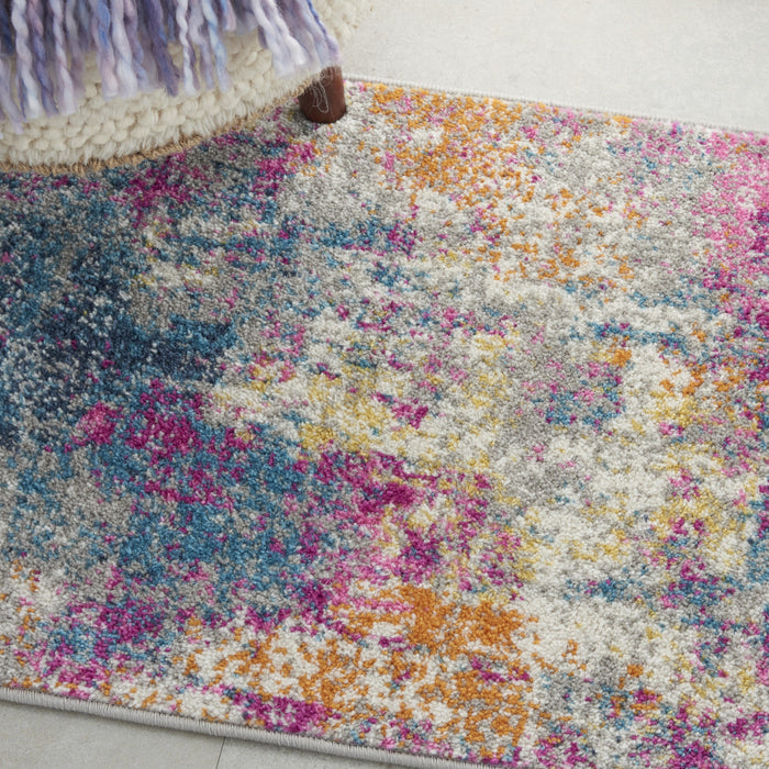 10' Blue And Pink Abstract Power Loom Runner Rug