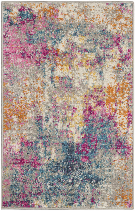 10' Blue And Pink Abstract Power Loom Runner Rug