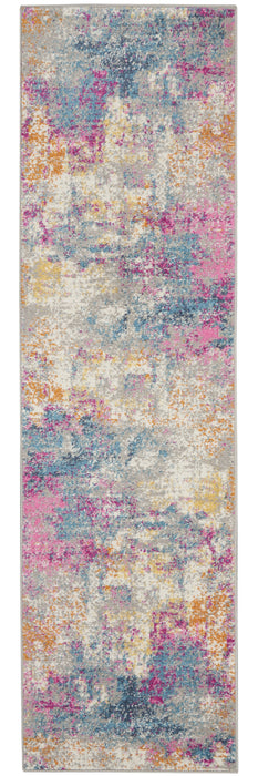 10' Blue And Pink Abstract Power Loom Runner Rug