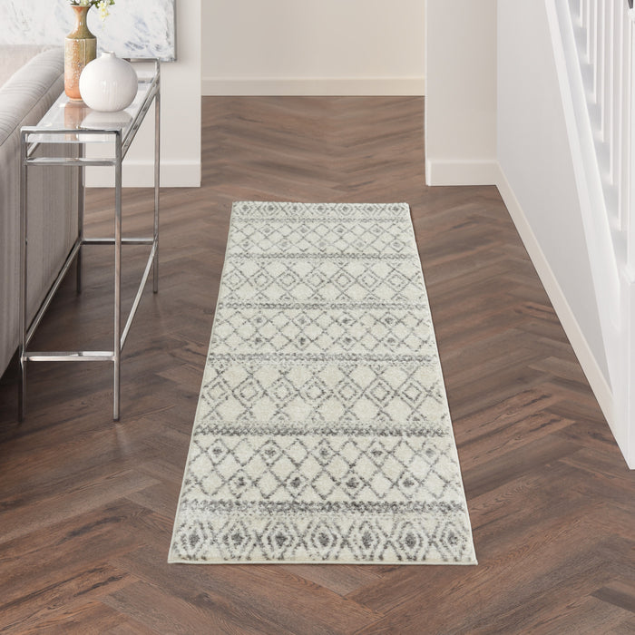 10' Gray Geometric Berber Power Loom Runner Rug