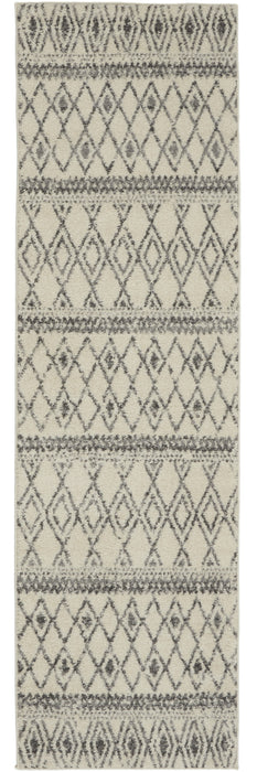 10' Gray Geometric Berber Power Loom Runner Rug