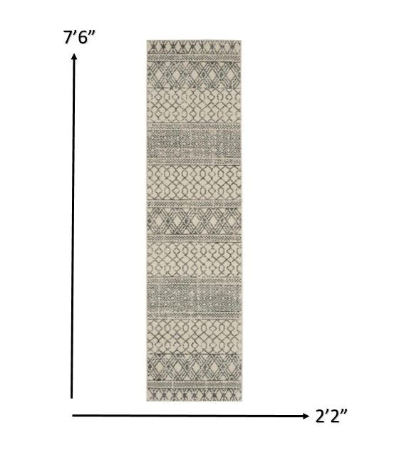 10' Gray Geometric Power Loom Runner Rug