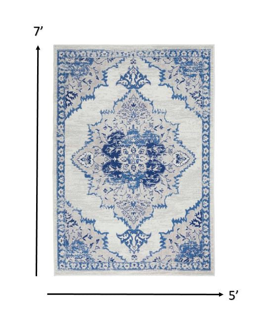 4' X 6' Navy Blue Floral Dhurrie Area Rug