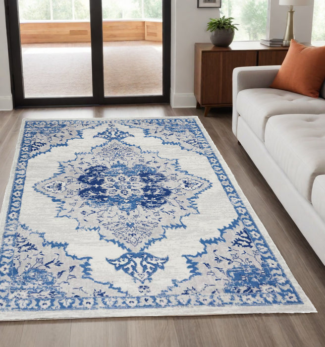 4' X 6' Navy Blue Floral Dhurrie Area Rug