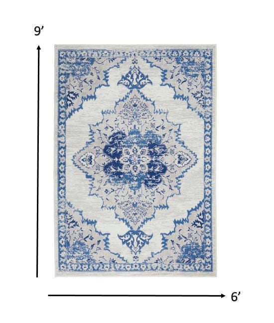 4' X 6' Navy Blue Floral Dhurrie Area Rug